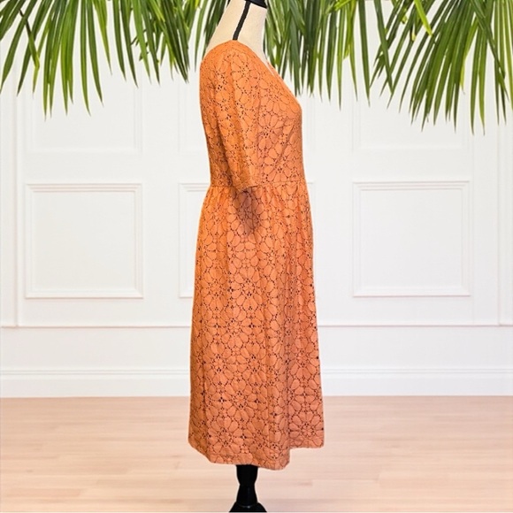 ZARA Basic Collection Coral Lace Midi Dress – Size L – Short Sleeve Fit & Flare - Picture 3 of 16